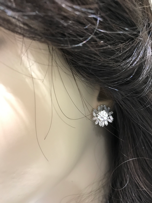 Sterling Silver Baguette With Center Stone Studs - HK Jewels