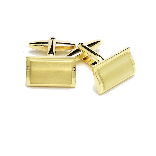 Shiny Edge Brushed Gold Plated Rectangular Curved Cufflinks - HK Jewels