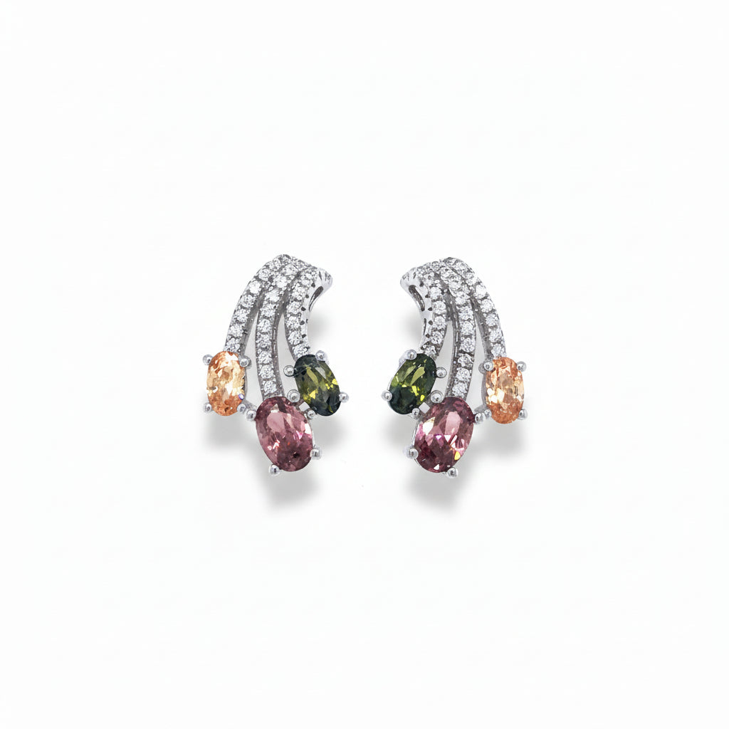 Sterling Silver Multicolored Stud Earrings - HK Jewels