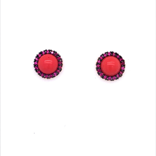 Rose Gold Plated Sterling Silver Round Stud Earrings - HK Jewels