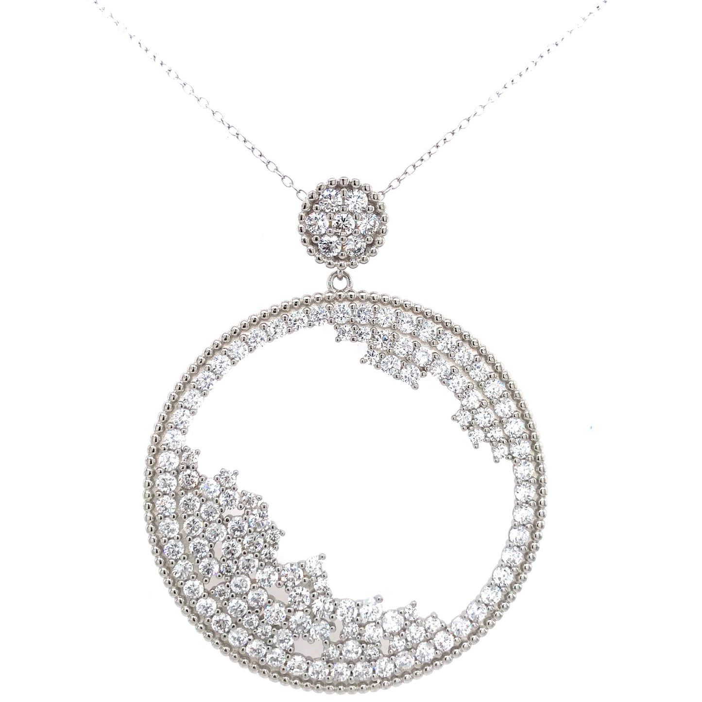 Sterling Silver Cz Cluster Circle Pendant - HK Jewels