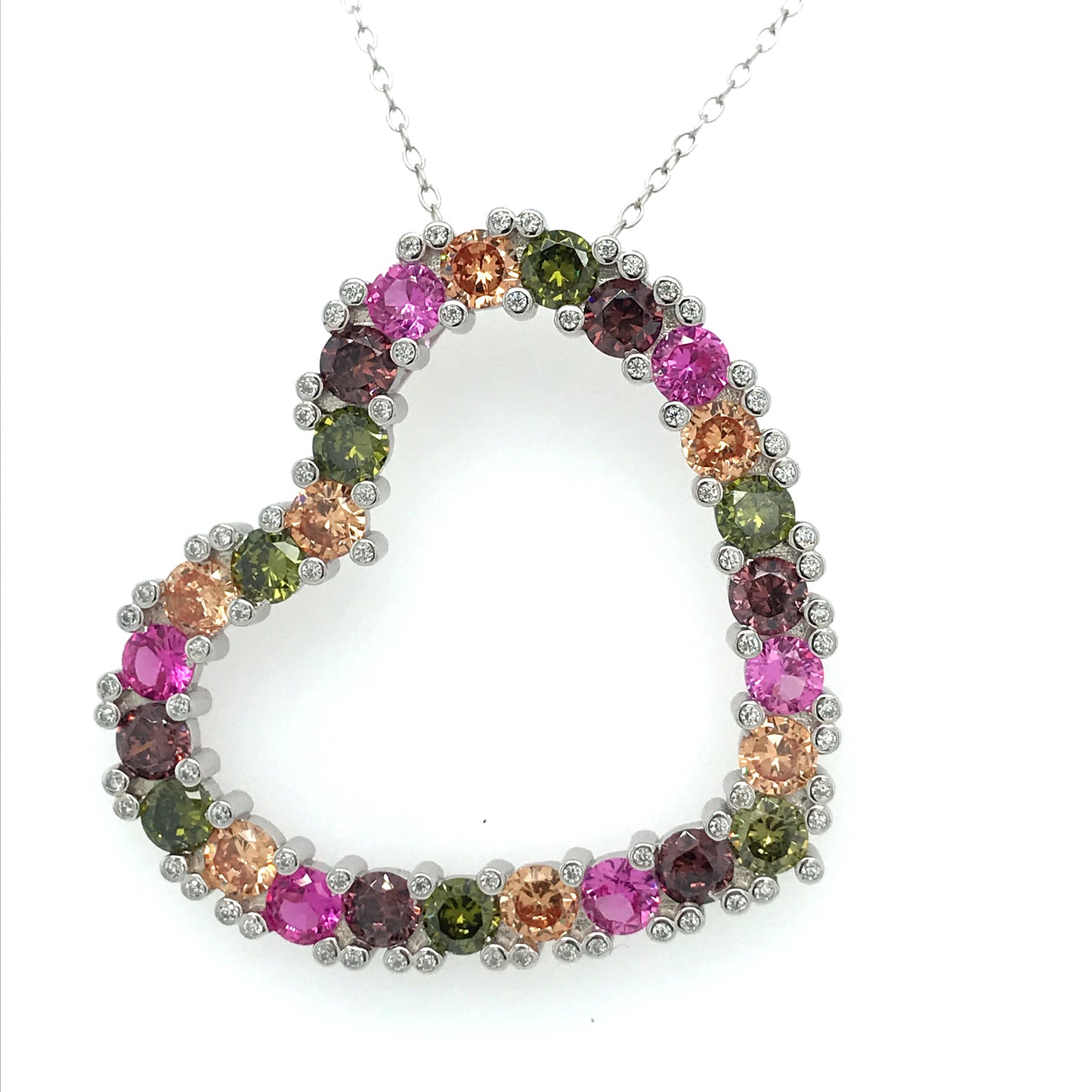 Sterling Silver Multicolor Stone Heart Pendant - HK Jewels