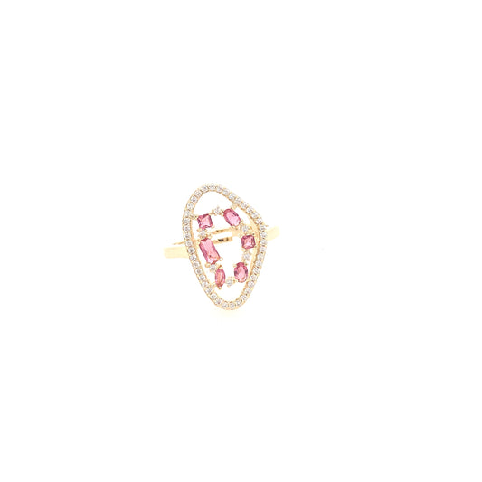 Gold Plated Ring In Natural Stone Shape With Micropave Stones - HK Jewels