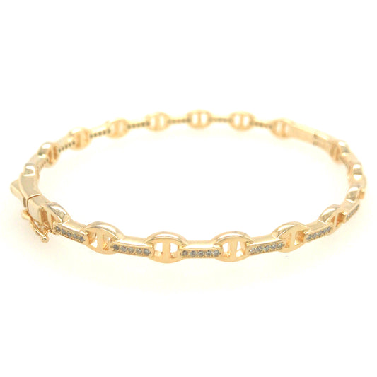 Sterling Silver Tricolor Link Bangle - HK Jewels