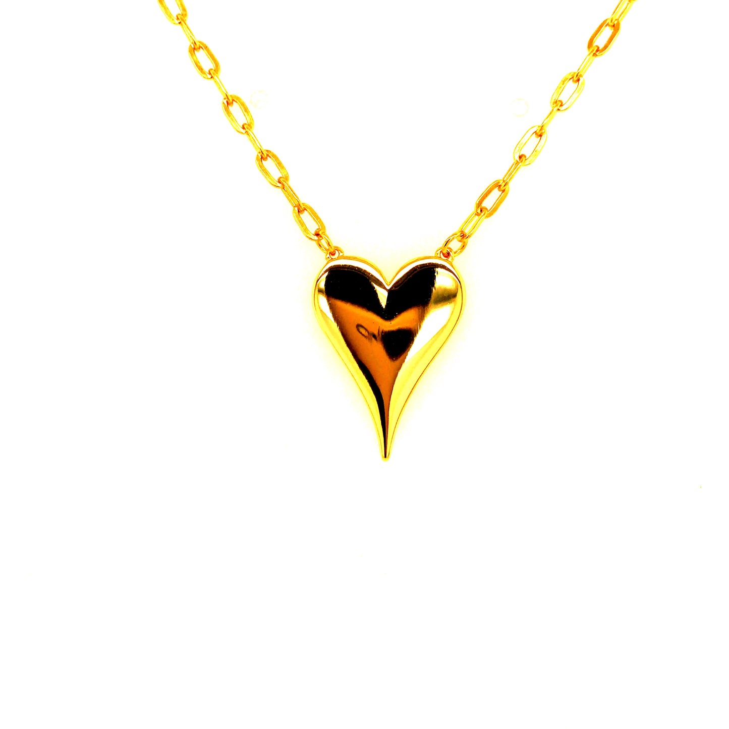 Sterling Silver Heart on Paperlink Chain - HK Jewels