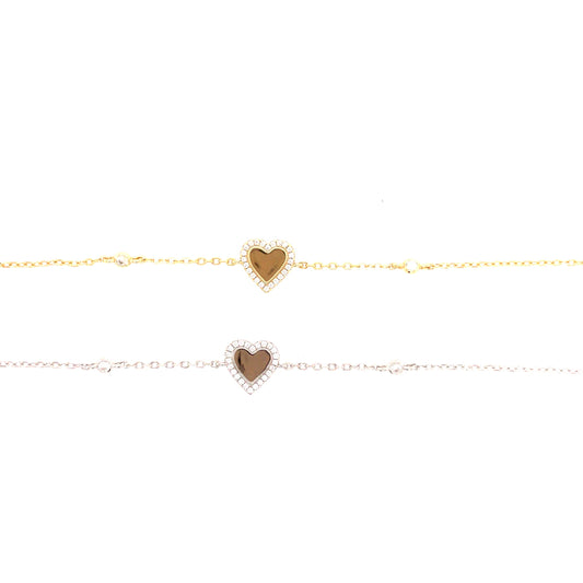 Sterling Silver CZ And Heart Bracelet - HK Jewels