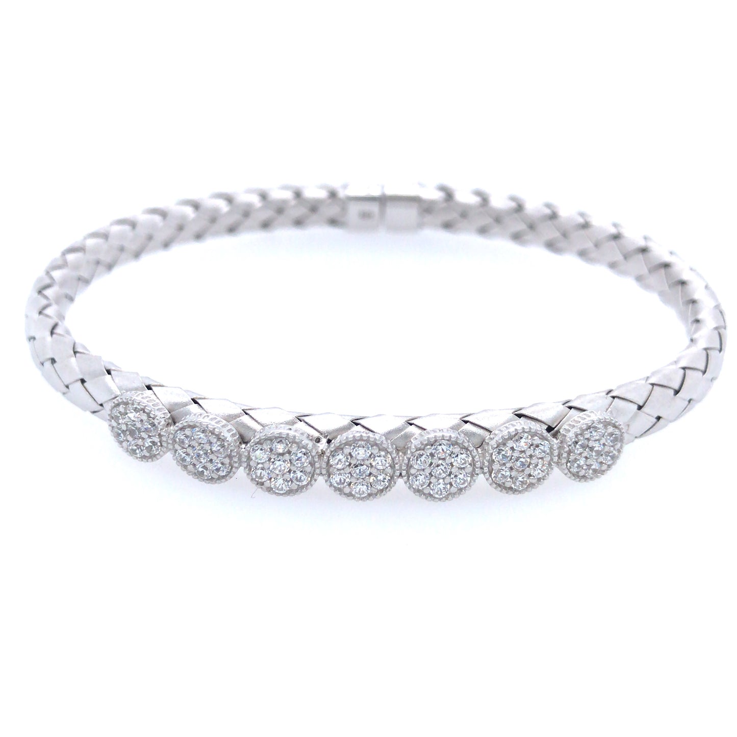 Sterling Silver CZ Circles on Braided Bangle - HK Jewels