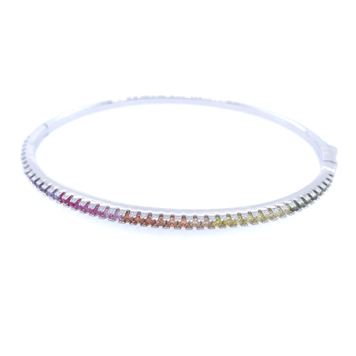 Sterling Silver Thin Multicolor CZ Bangle - HK Jewels