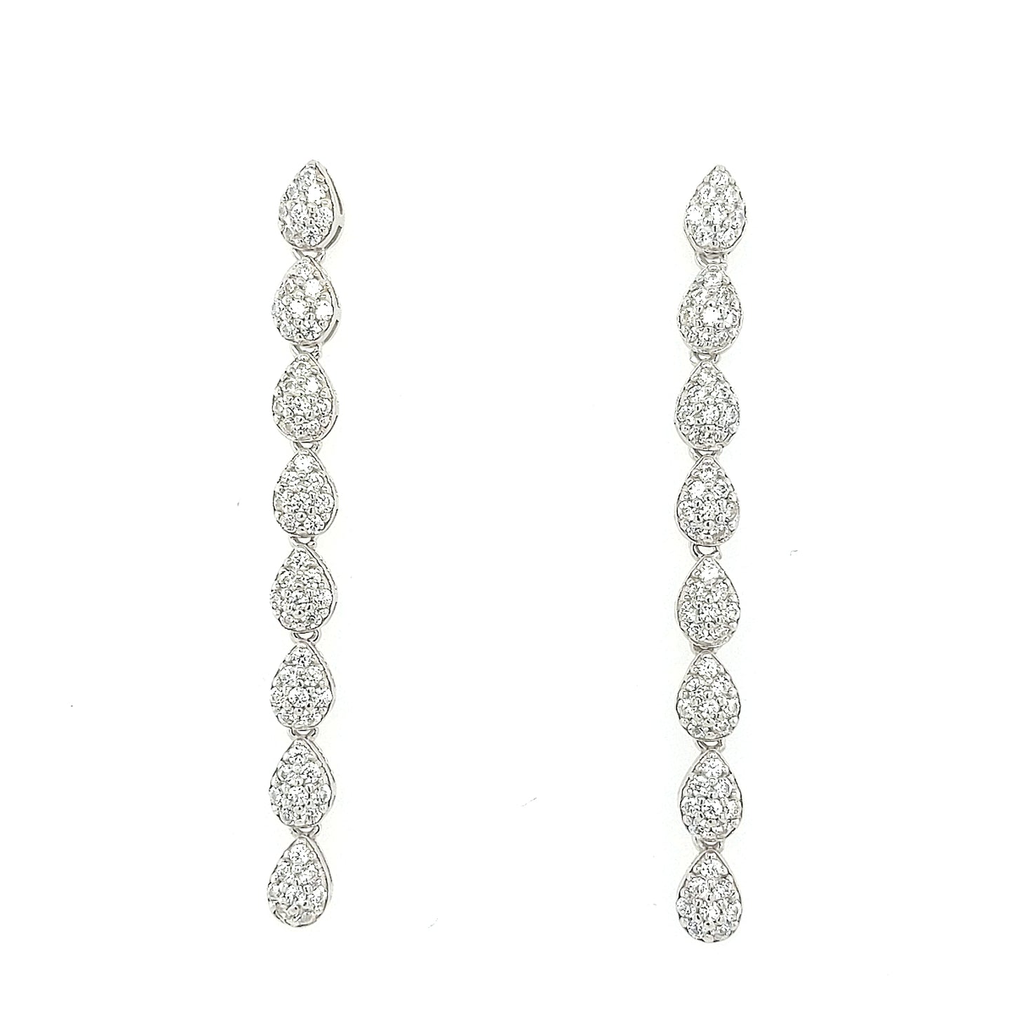 Sterling Silver CZ Small Teardrops Long Earring - HK Jewels