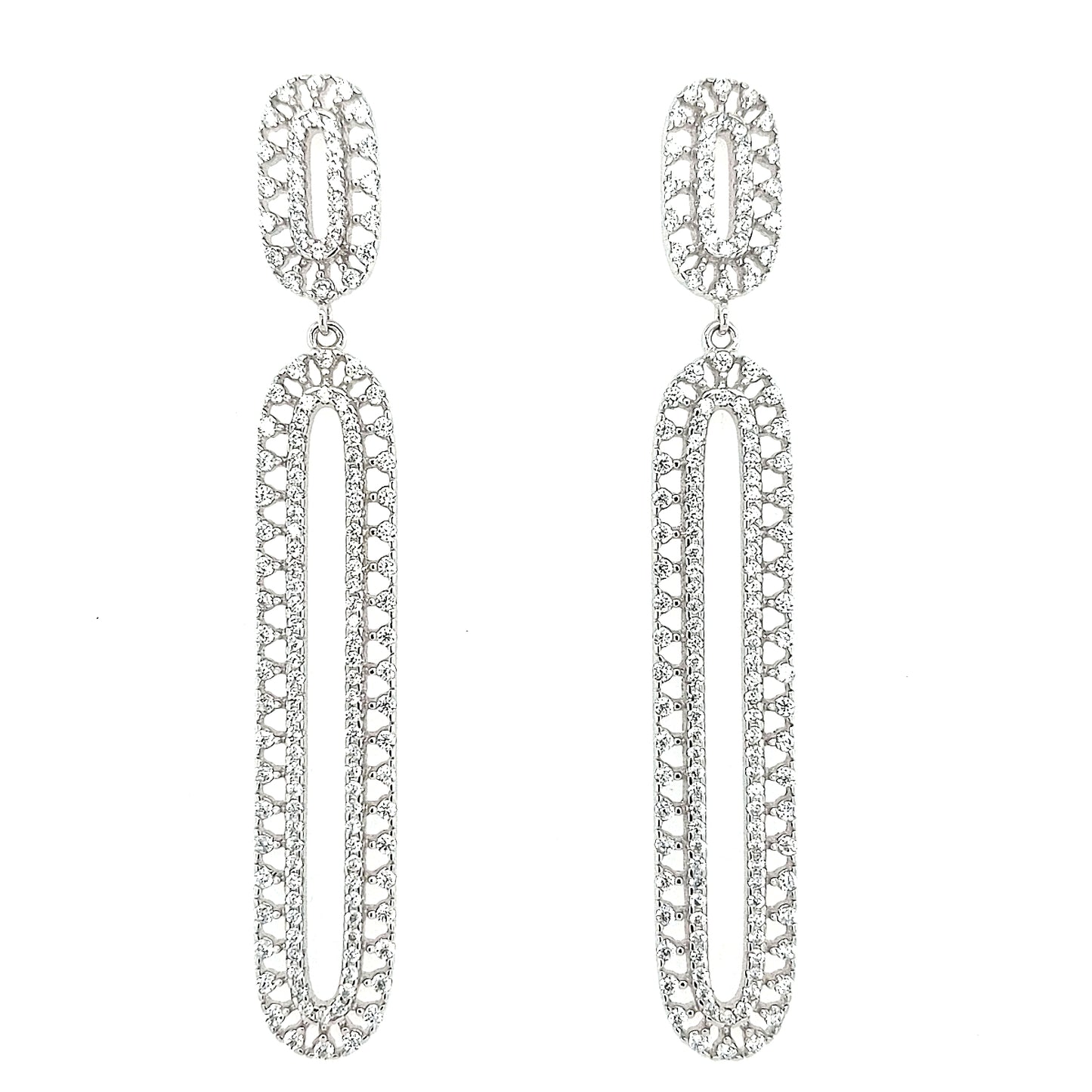 Sterling Silver CZ Long Oval Earring - HK Jewels
