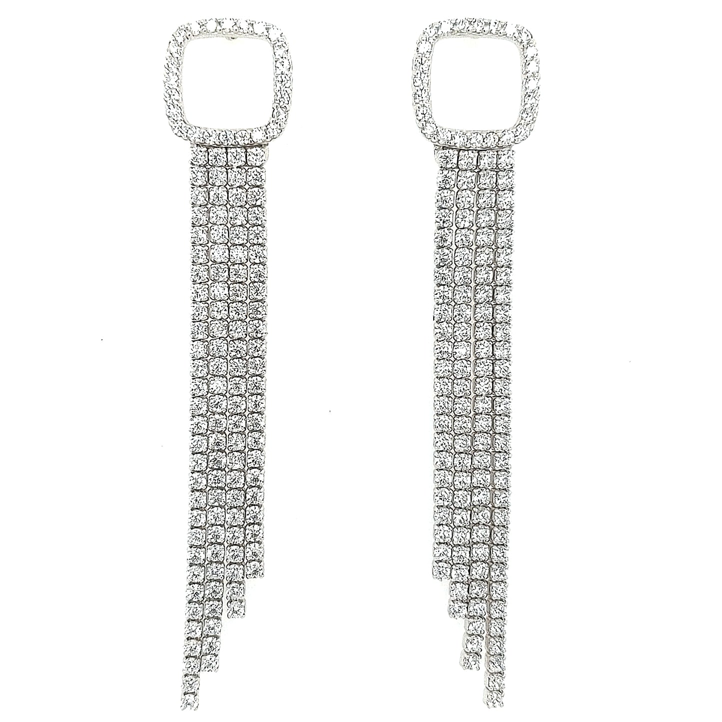 Sterling Silver CZ Long Tennis Strands Earring - HK Jewels