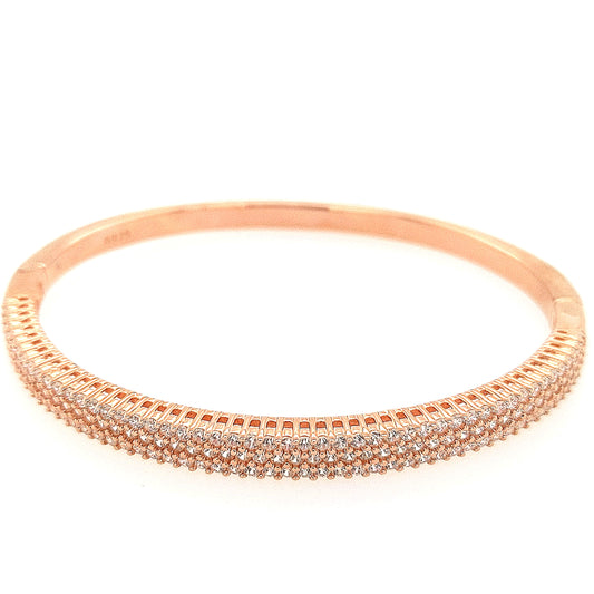 Sterling Silver Gold Plated and Rose Plated CZ Three Row Bracelet - HK Jewels