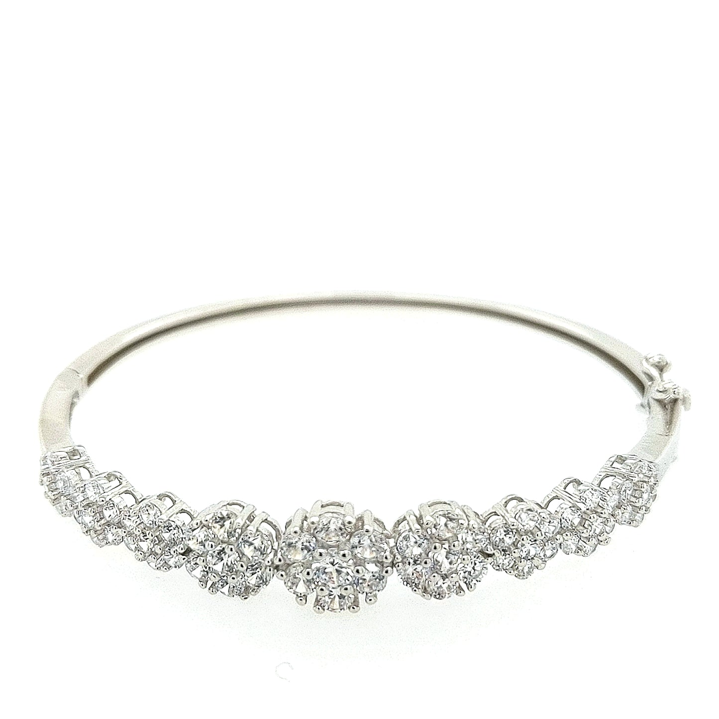 Sterling Silver CZ Flower Bangle - HK Jewels