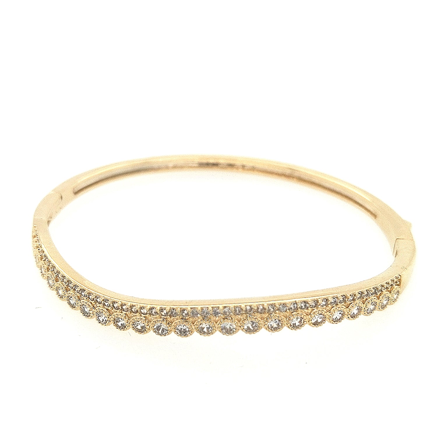Sterling Silver Gold Plated Slanted CZ Bangle - HK Jewels