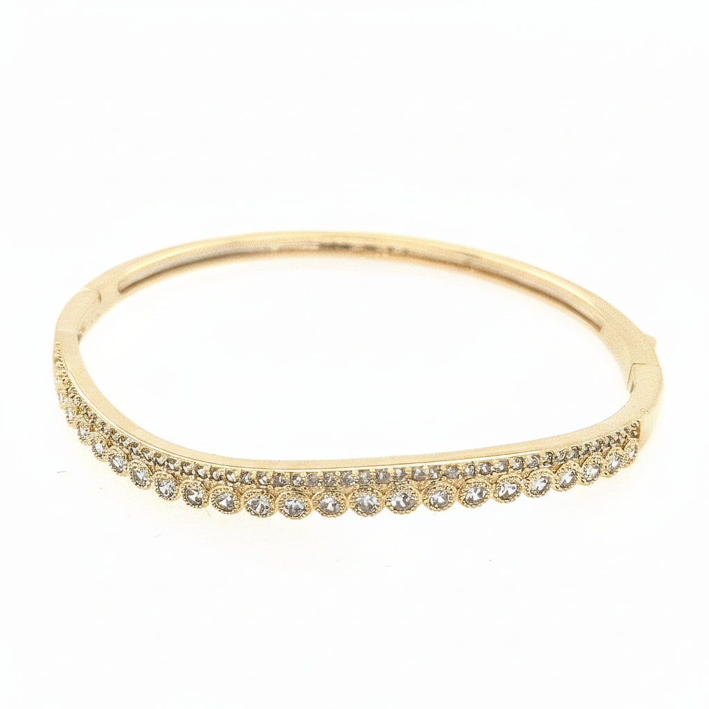 Sterling Silver Gold Plated Slanted CZ Bangle - HK Jewels