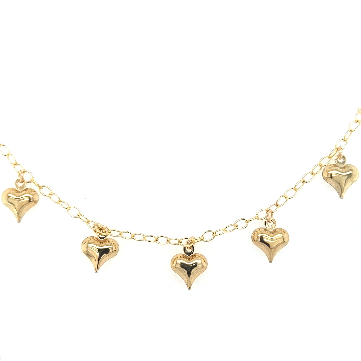Gold Filled Chain With Hanging Puffy Gold Hearts Bracelet - HK Jewels