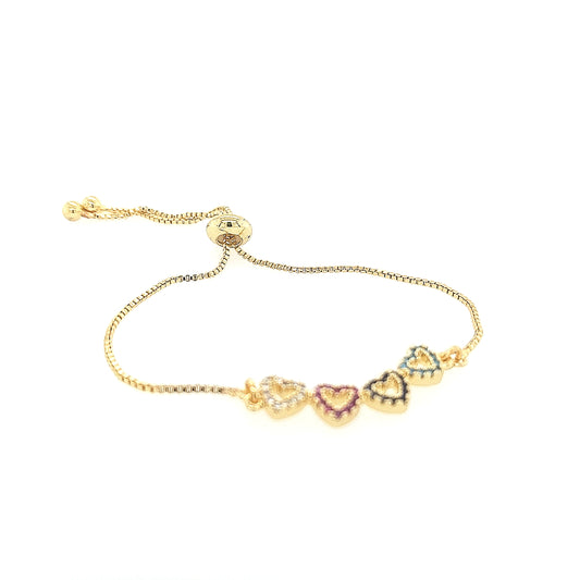 Linked Colorful Four Hearts Bolo Bracelet - HK Jewels