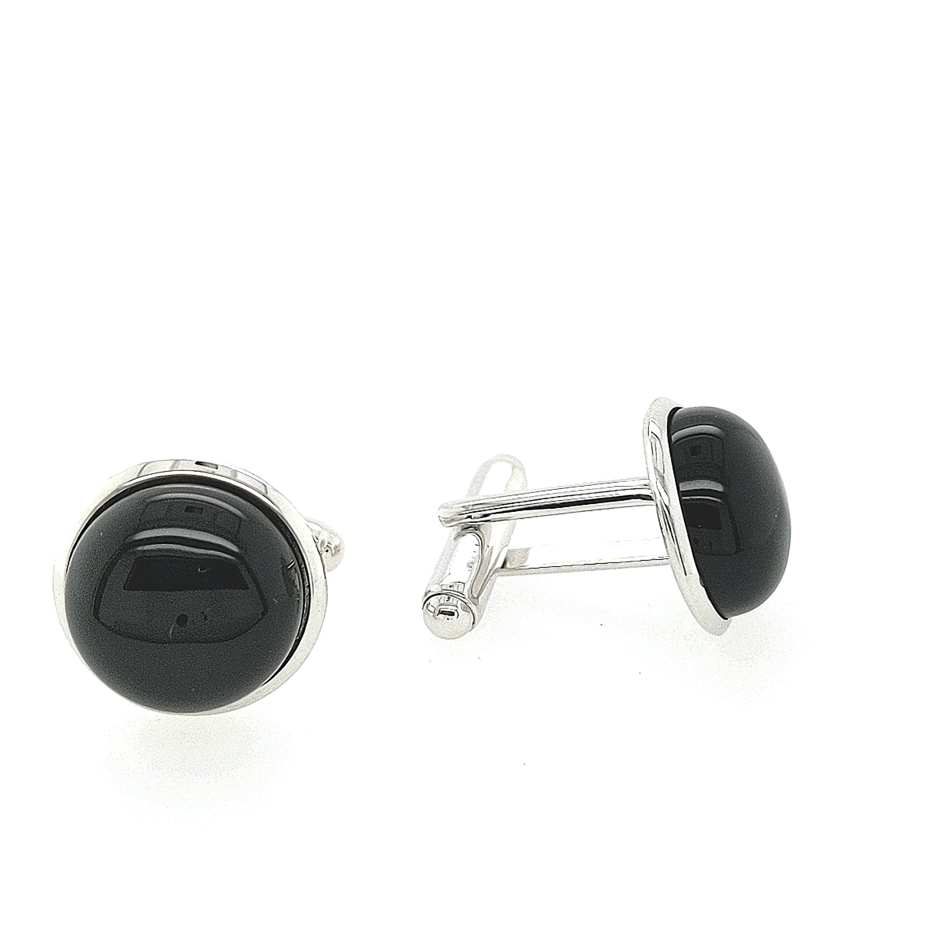 Sterling Silver Round "Black Onyx" Cufflinks - HK Jewels