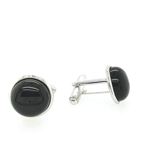Sterling Silver Round "Black Onyx" Cufflinks - HK Jewels