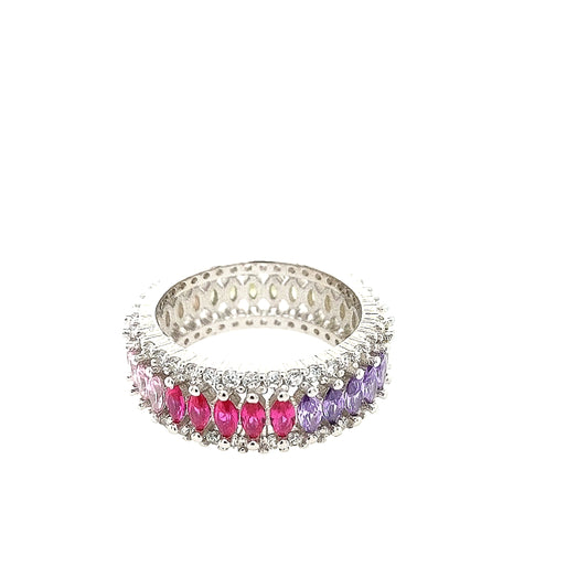 Sterling Silver Rainbow Colored  Baguette Ring - HK Jewels