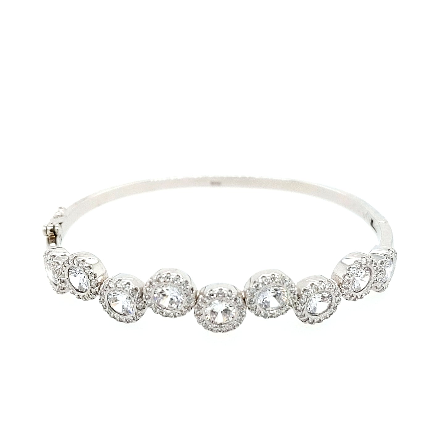 Sterling Silver Circle With CZs Bangle - HK Jewels