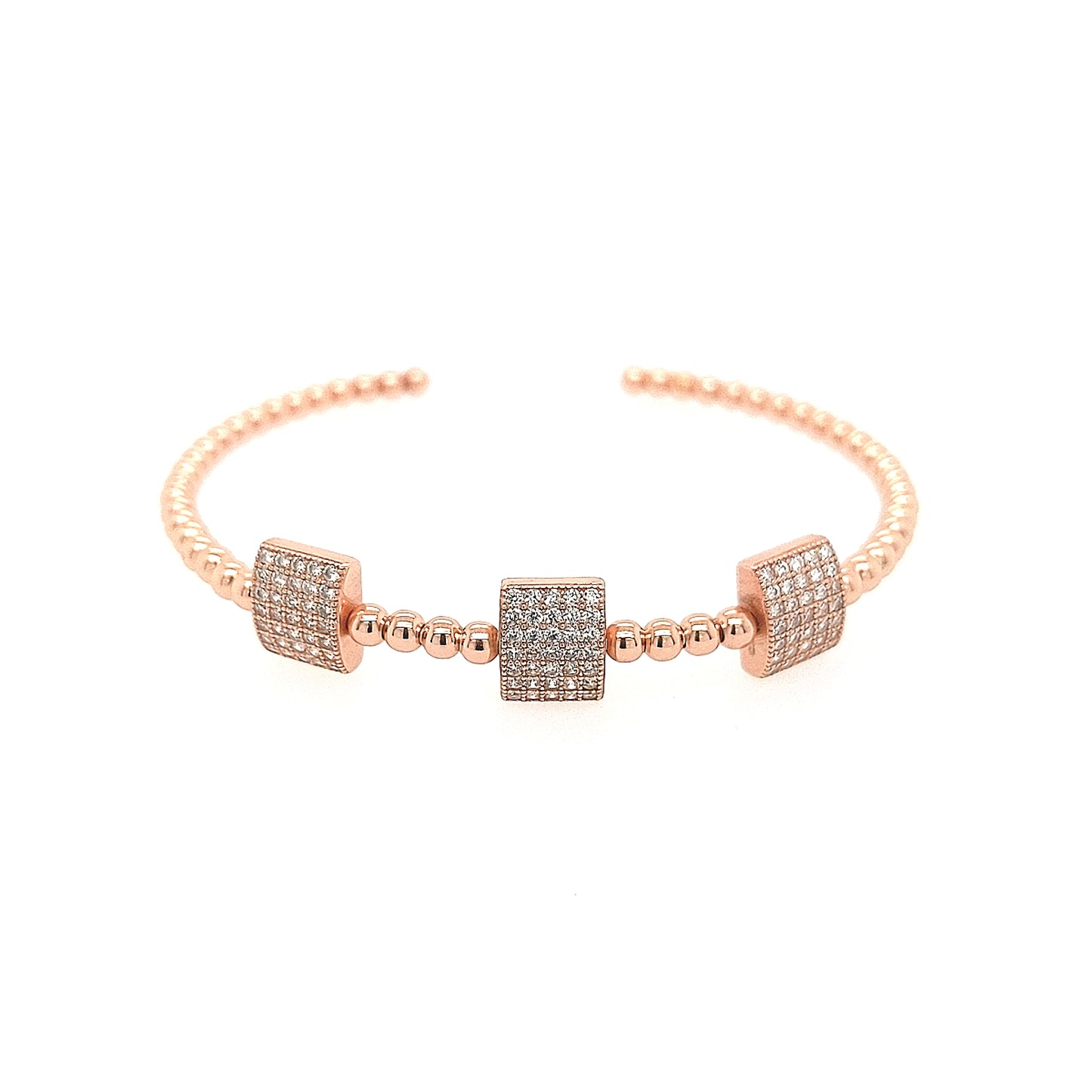 Sterling Silver Micropave CZ Squares Bangle Cuff - HK Jewels