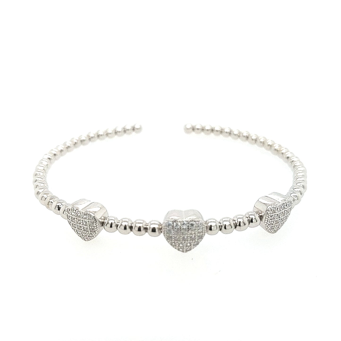 Sterling Silver Micropave CZ Hearts Bangle Cuff - HK Jewels