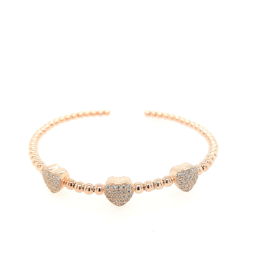 Sterling Silver Micropave CZ Hearts Bangle Cuff - HK Jewels