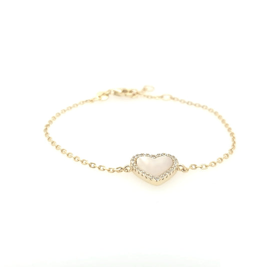 Sterling Silver CZ Outlined Stone Heart Bracelet - HK Jewels