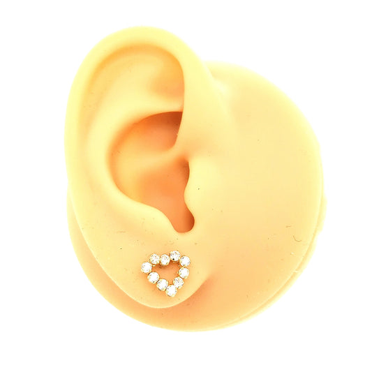 14K Gold CZ Open Heart Stud Earring - HK Jewels