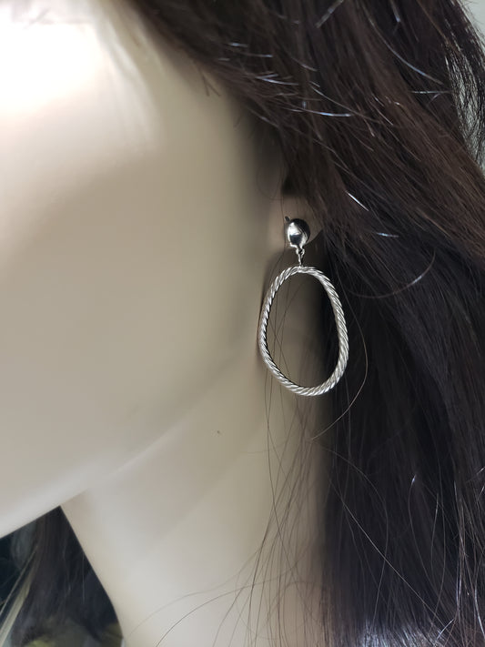 14k White Gold Hanging Teardrop Textured Earring - HK Jewels