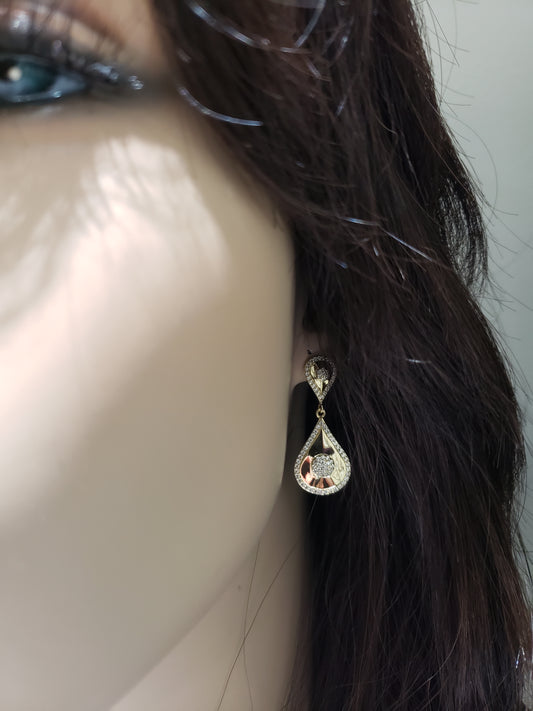 Sterling Silver Gold Plated Teardop With Center CZ's Earring - HK Jewels