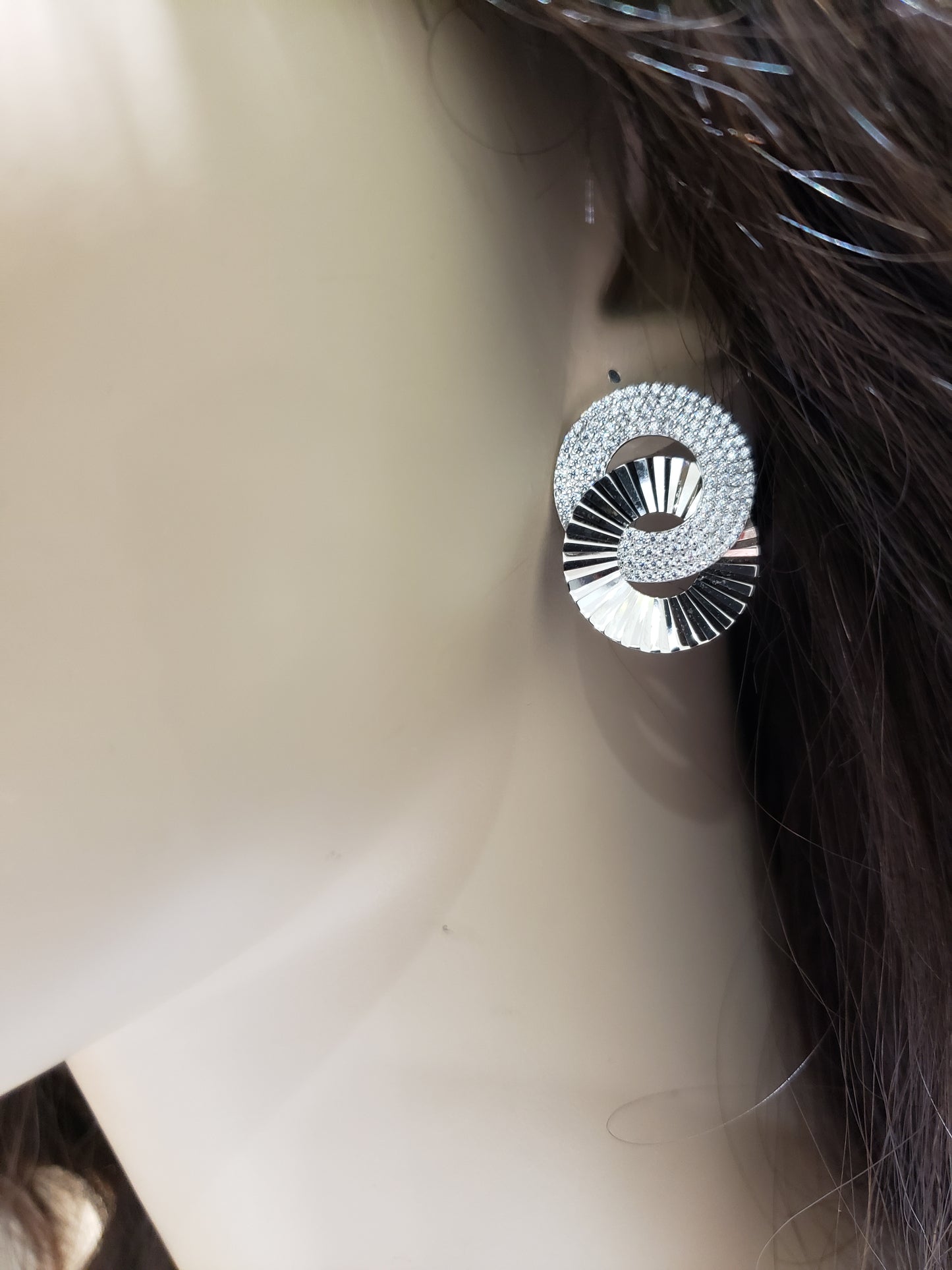 Sterling Silver CZ Interlocking Circle Earring - HK Jewels