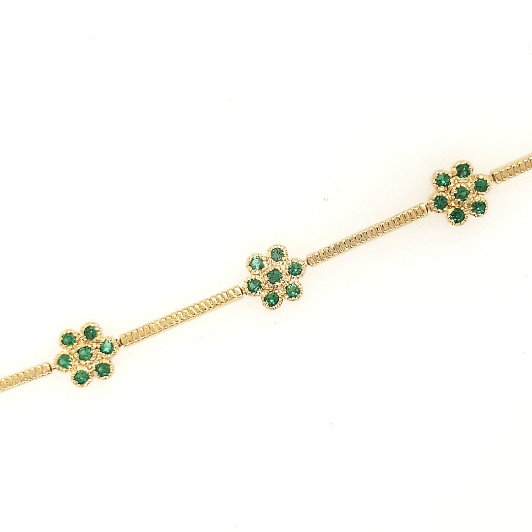 Sterling Silver Gold Plated Colored Stone CZ Flower Bracelet - HK Jewels