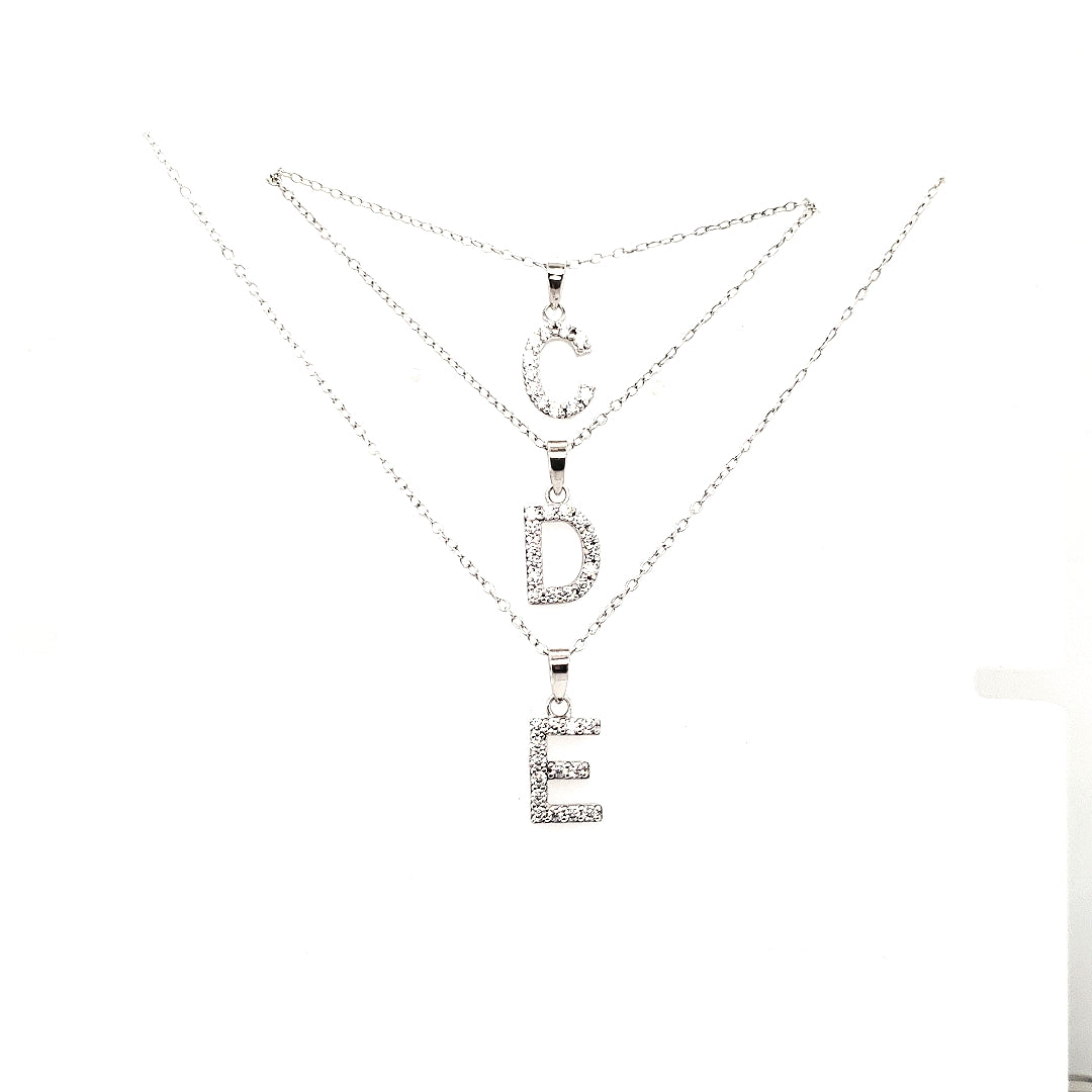 Sterling Silver And CZ Initial Pendant - HK Jewels