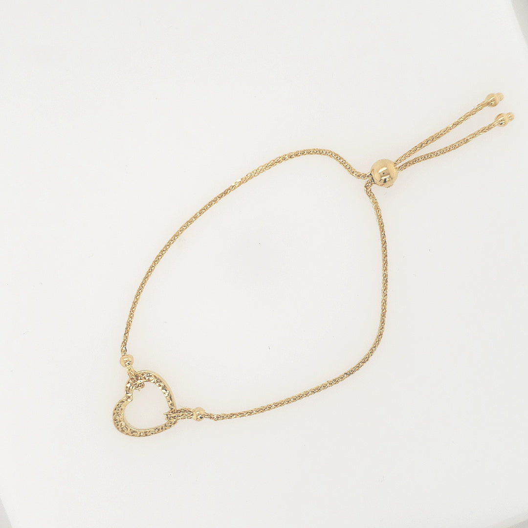 14K Yellow Gold Heart Bolo Bracelet - HK Jewels
