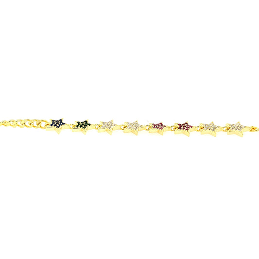 Gold Plated Sterling Silver Multicolor CZ Star Bracelet - HK Jewels