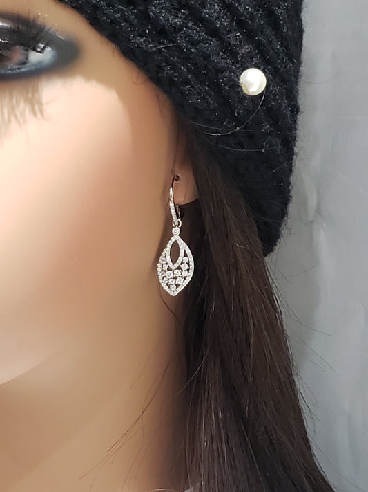 Sterling Silver Fancy Small Dangling Micropave Earrings - HK Jewels