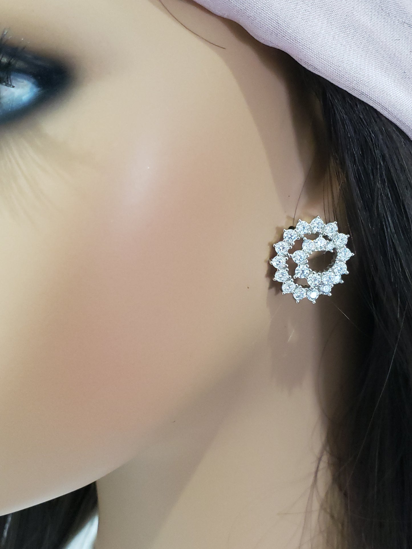 Sterling Silver Large CZ Swirl Stud Earring - HK Jewels