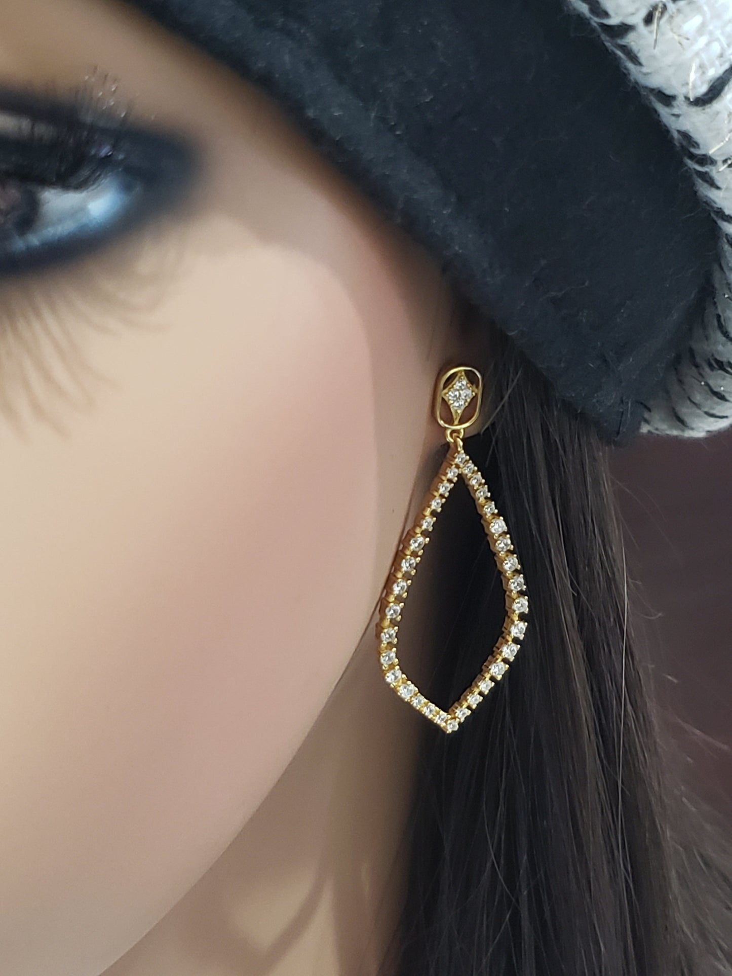Gold Plated Sterling Silver Micropave CZ Flame Shaped Earring - HK Jewels