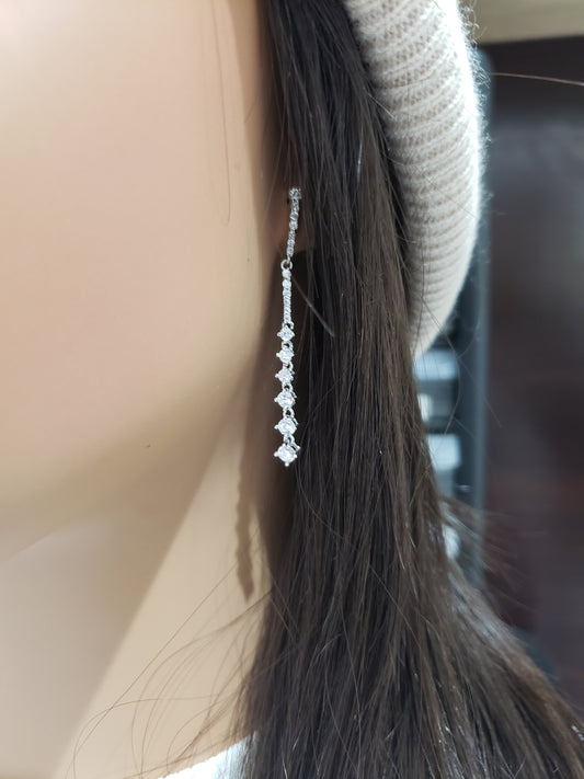 Sterling Silver Dangling Graduated Tennis Style Earrings - HK Jewels