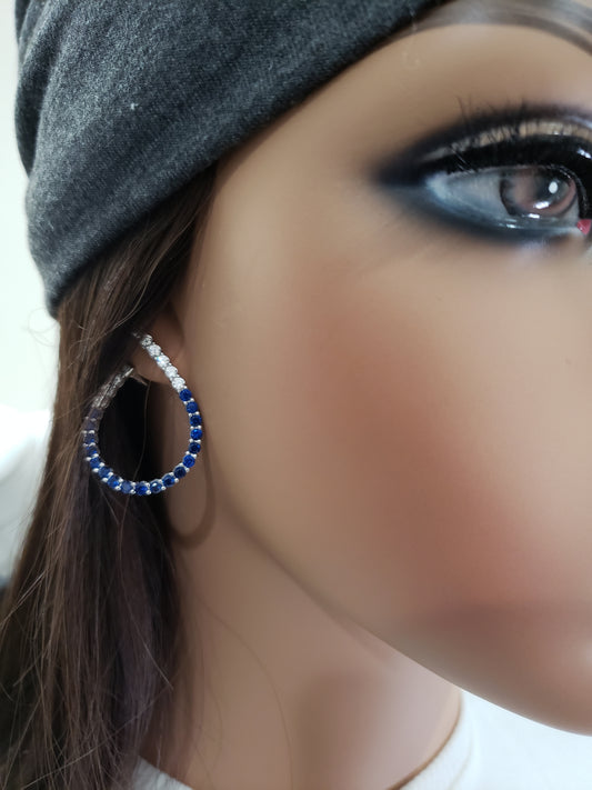 Sterling Silver Clear and Sapphire or Ruby CZ Front Back Teardrop Earrings - HK Jewels