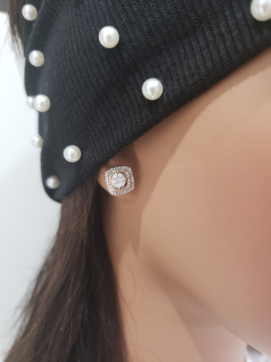 10K Two Tone Gold And Diamond Square Shaped Stud Earrings - HK Jewels