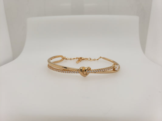 Sterling Silver CZ With Swirl Heart Bangle Bracelet - HK Jewels