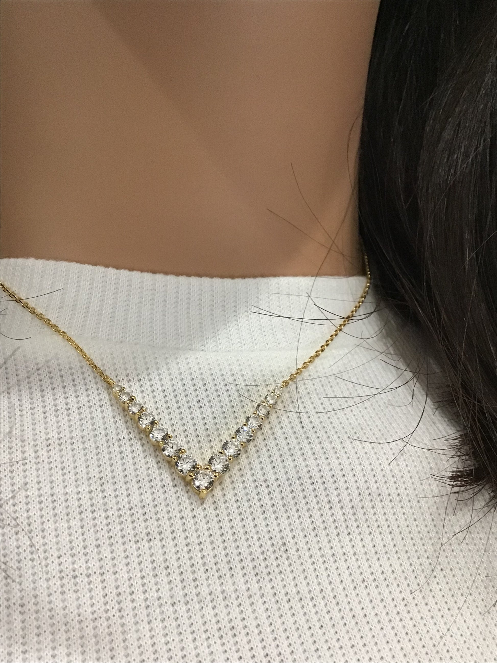 Sterling Silver V Shaped Graduated CZ Bar Necklace - HK Jewels