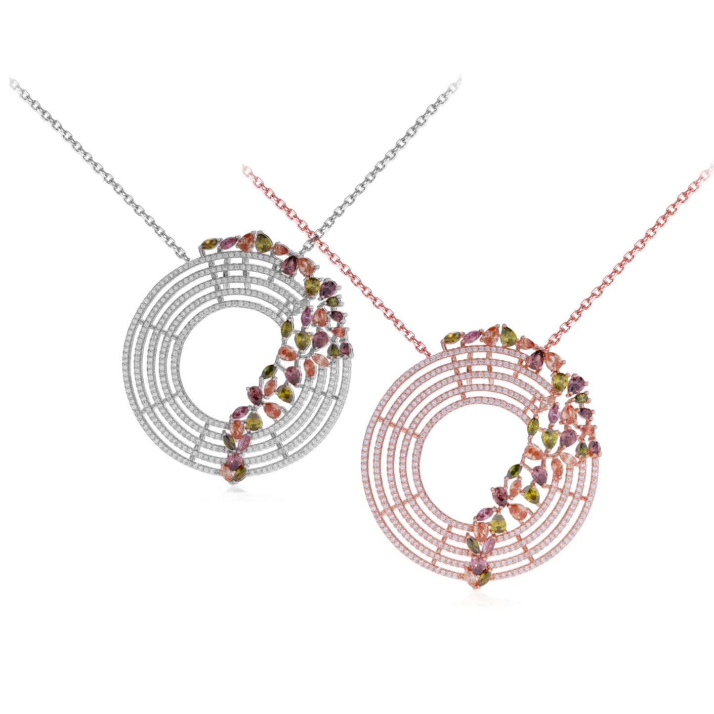 Rose Gold or Rhodium Plated Sterling Silver Colorful Sprinkled CZ Necklace