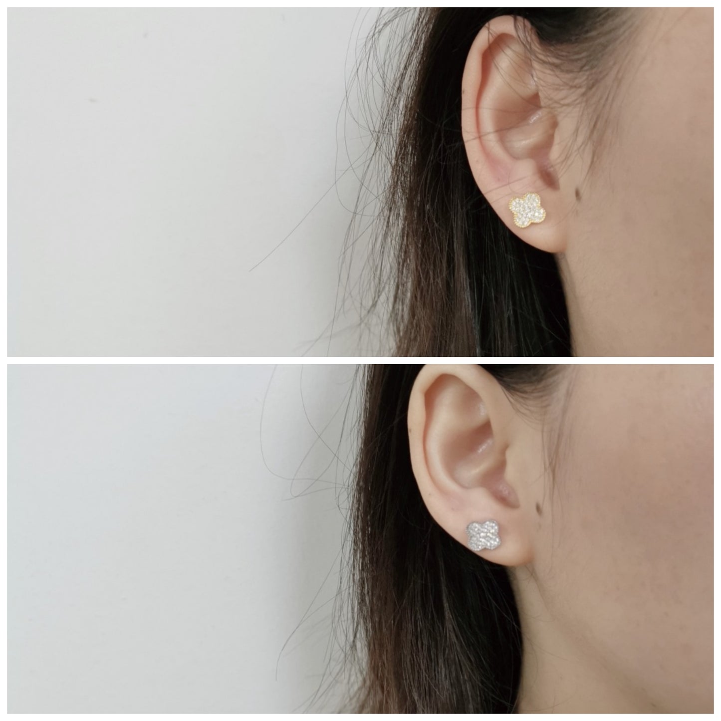 Sterling Silver CZ Four Petal Flower Stud Earrings