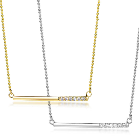 Sterling Silver Small 1/3 CZ Bar Necklace