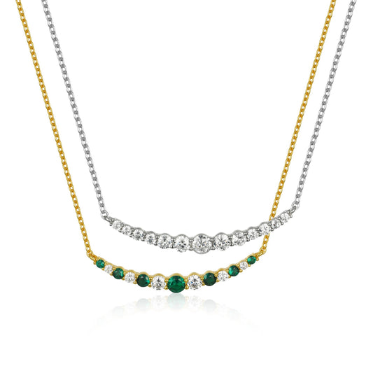 Sterling Silver 13 CZ Curved Bar Necklace