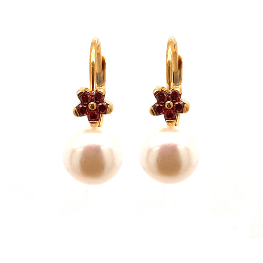Surgical Steel Pearl Red Flower Earrings - HK Jewels